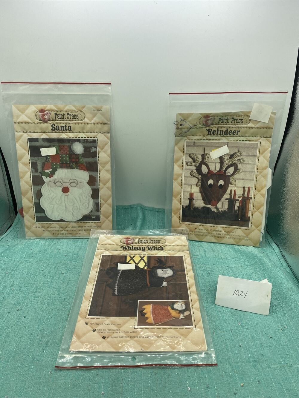 3-Vtg 1979 Patch Press SANTA,REINDEER ,WITCH Wall Door HANGING Applique PATTERN